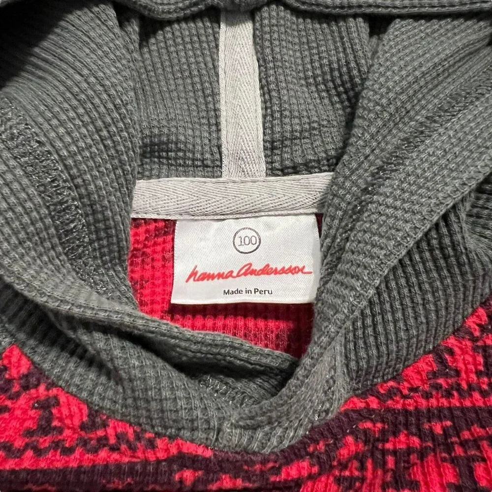 Hanna Andersson Sz 100 (4Y) Red & Gray Alpine Waffle Knit Hoodie Shirt